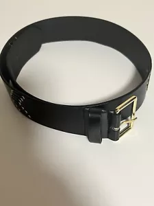 EXPRESS Black Wide Belt Women's Faux Leather Deadstock Gold Buckle Grommet Small - Picture 1 of 8