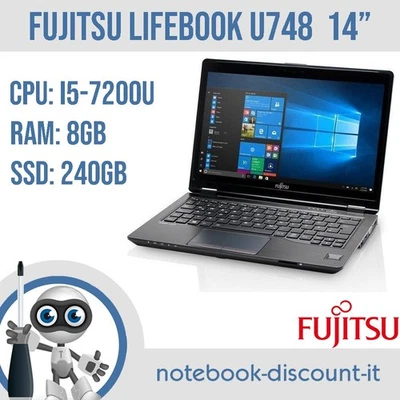 Notebook FUJITSU LifeBook U748 Cpu i5-7200u Ram 8gb SSD 240 gb Win 11 Pro - Immagine 1 di 4