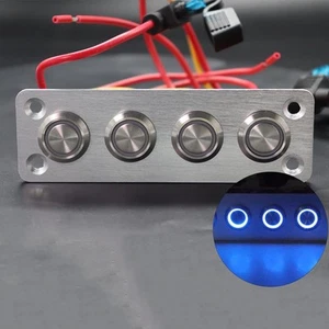 4 Gang Aluminum Rocker Switch Panel - Pre-Wired with Blue LED Indicator, 12-2... - Picture 1 of 7
