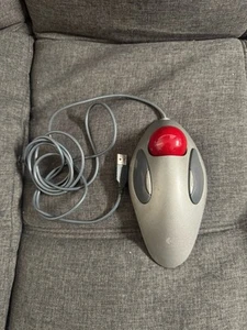 Logitech T-BC21 USB Optical Marble Mouse Trackball Ball Ergonomic Wired Tested - Picture 1 of 3
