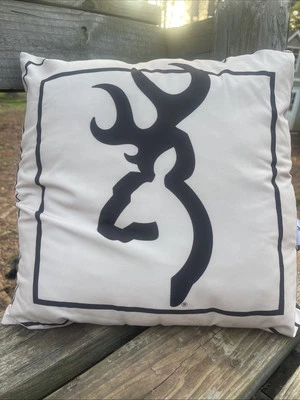 BROWNING Buckmark Brown Throw Pillow Decor Antlers Hunting - Image 1 of 4