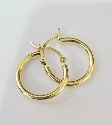 Pendientes de aro reales de oro amarillo de 10k para hombre y mujer Foto 1 de 4