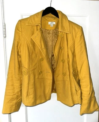 Ann Taylor LOFT Women’s Mustard Yellow Collared Button Up Fitted Jacket Sz S - Image 1 of 3