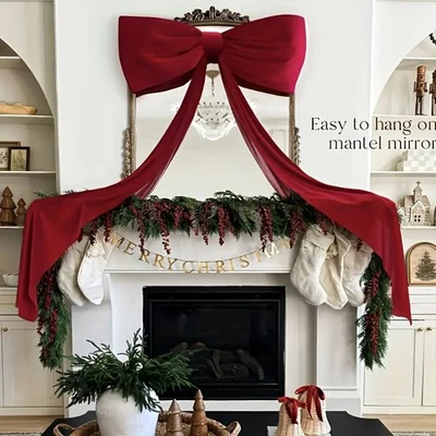 Large Red Velvet Christmas Bow, Christmas Decorations, Giant Bows for Xmas Tree - Image 1 of 4