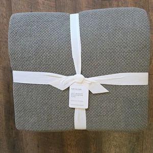 Pottery Barn Washed Cotton Basket Weave Blanket KING Loden New 98x108 - Picture 1 of 4