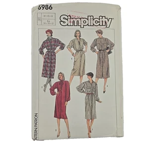 Simplicity 6986 Shirt Dress Long Short Sewing Pattern VTG Misses sz 10-14 UNCUT - Picture 1 of 5