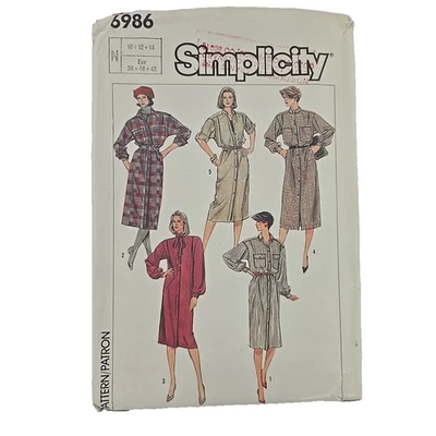 Simplicity 6986 Shirt Dress Long Short Sewing Pattern VTG Misses sz 10-14 UNCUT - Image 1 of 4