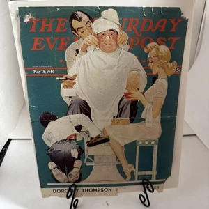 MAY 18 1940 Barber Shop Haircut Shave NORMAN ROCKWELL SE POST ORIG COVER ONLY #1 - Picture 1 of 11