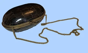 Vintage Muschel Hartschale Intarsien Handtasche Schultertasche Messing Kette braun Mosaik - Bild 1 von 17