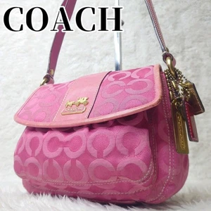 Borsa a tracolla Coach firmata rosa tela pelle donna USATA DAL GIAPPONE - Foto 1 di 14