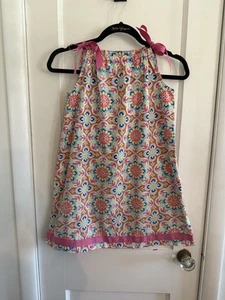 Hanna Andersson Pillowcase Dress Girls White Printed Pink Contrast Size 130 8 - Picture 1 of 6