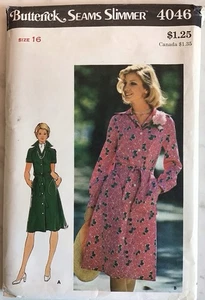 Vintage 1970s Butterick Cut/Complete Sewing Pattern 4046 Misses Dress, Sz 16 - Picture 1 of 2