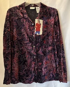White Stag Shirt Womens 8-10 Purple Velvet Burnout Floral Button Up L Sleeve NWT - Picture 1 of 7