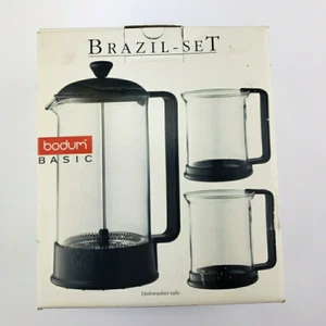 Bodum Brazil French Press Coffee Maker and 2 piece Cup Set - Black Glass - Picture 1 of 14
