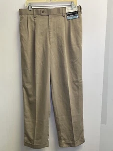 New Braggi Pants Men’s 34X29 Beige Pleated Khaki Martin Hidden Extension Cuffed - Picture 1 of 9