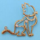 Cat Brooch Gold Tone Rhinestone Vintage Cat Pin Unique Cat Jewelry 