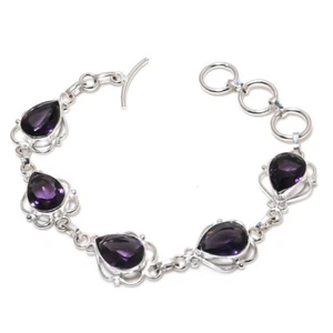 Purple Amethyst Gemstone Handmade 925 Sterling Silver Jewelry Bracelet Size 7-8" - Picture 1 of 1
