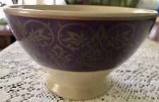 2 Kiss That Frog Footed Rice Bowls Thailand Purple & Gold Band on Beige