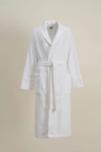 100% Cotton Terry Shawl White Bathrobe With Collar Size XL Unisex - Picture 1 of 3