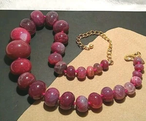 Signed KENNETH LANE Gold Tone Clasp Chunky Pink Quartz Graduated Bead Necklace! - Picture 1 of 13