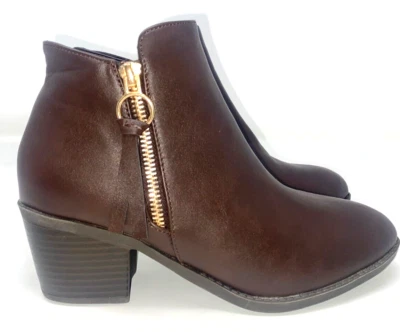 Bota Top Moda Salto Bloco Tornozelo Zíper Marrom Tamanho 7.5 - Imagem 1 de 4