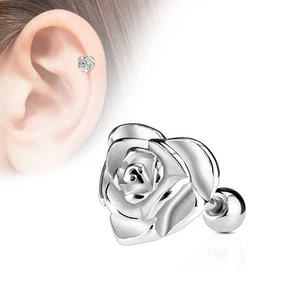 Tragus Ohr Helix Cartilage Piercing Stecker silber Herz Rose Blüte Flower Love - Bild 1 von 1