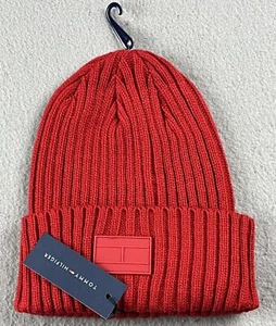TOMMY HILFIGER Men's Ribbed Knit Beanie Hat Apple Red New NWT - Picture 1 of 2