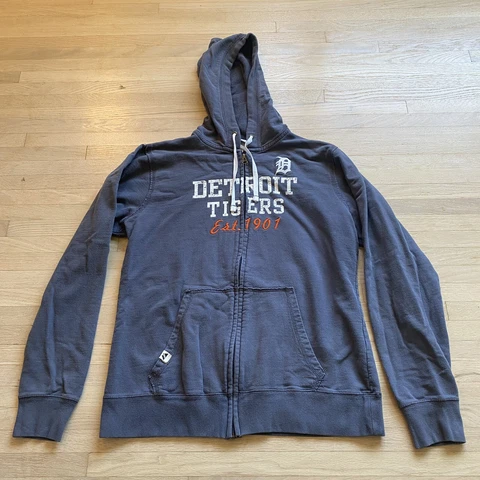 Majestic Detroit Tigers Hooded Zip Up Sweatshirt Blue Mens Size Medium Cover