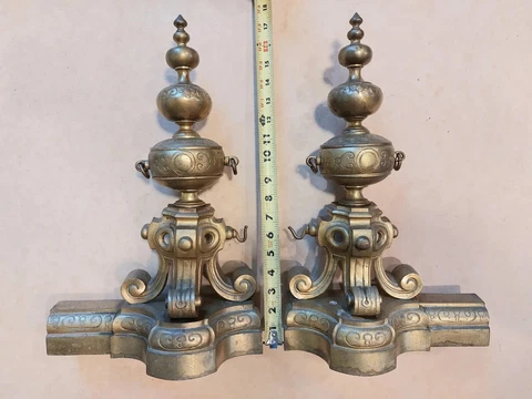 Antique Vintage Victorian Fireplace Brass Andirons Cover