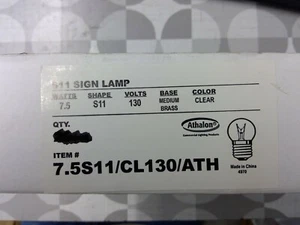 Athalon 7.5S11/CL130/ATH 7.5W S11 Sign Lamp, Clear **Free Shipping** - Picture 1 of 2