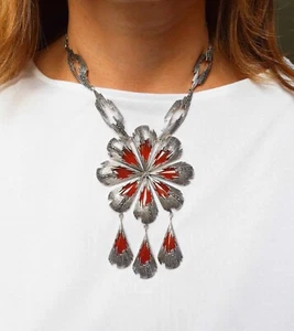 Eine prächtige und große Karneol und Markasiten 925 Silber Halskette  - Bild 1 von 9