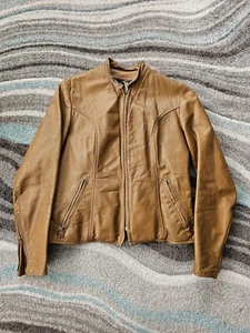 Vintage 60's Leather Motorcycle Jacket Cafe Racer Mens Small Xs Brown Brooks - Picture 1 of 9