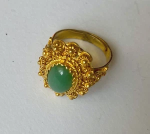 Nice vintage 800 silver gilt cannetille filigree aventurine stone Chinese ring - Picture 1 of 8