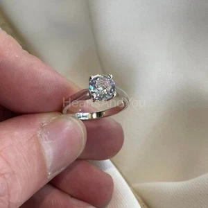 1.35ct Round Cut Moissanite Solitaire Women Engagement Ring Solid Platinum Pt950 - Picture 1 of 5