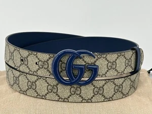 Neu Luxury  Original GUCCI Herren Gürtel Marmont -414516- Gr-120 cm / braun-blau - Picture 1 of 7