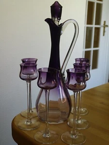 MOSER ALTES SERVICE SCHNAPSGLÄSER UM 1900 KRISTALL FARBE LILA - Bild 1 von 16