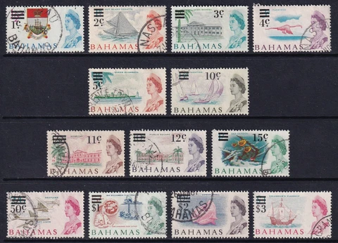 BAHAMAS 1966 QEII Decimal Surcharges selection Used (CV £15) Cover