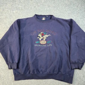 Vintage 90s Mallard Ducks Crewneck Sweatshirt Blue Size L Rugger Hunter Assoc. - Picture 1 of 7