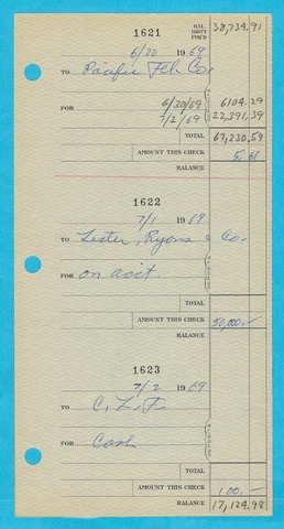 Leo Fender Initialed Signed 1969 Business Ledger  Checkbook  Stub Cover