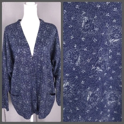 Women Cardigan Blue Ditsy Floral Boyfriend Sweater Patch Pockets Comfy Grandpa - Изображение 1 из 4