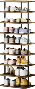 Shoe Rack 9 Tier Vertical Storage Organizer Double Row Narrow Metal Slim Shelf M - Picture 1 of 12