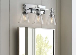 Allen + Roth Shiloh 3-Light Brushed Nickel Farmhouse Vanity- MISSING 1 GLASS - Picture 1 of 10