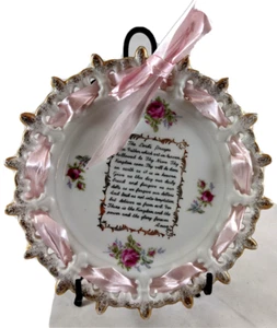 Vtg Lefton China Hand Painted Japan Plate The Lords Prayer Violets Brushed Gold - Picture 1 of 9