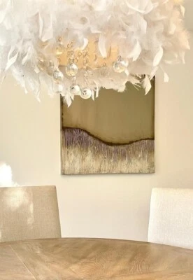 Grand Abat-Jour Plume Blanche Lustre Style con Gouttes de Verre - Suspensión F Foto 1 de 4
