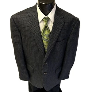 Ralph Lauren Chaps Blue Gray Sport Coat HOUNDSTOOTH Jacket LAMBS WOOL Blazer 44 - Picture 1 of 10