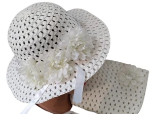 GIRLS TODDLER EASTER HAT DRESSUP TEAPARTY WHITE HAT W/FLOWER BAND & PURSE NEW - Picture 1 of 1