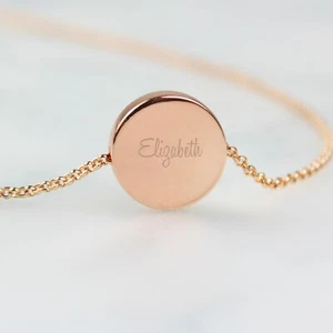 Personalised Mother's Day Engraved Rose Gold Disc Necklace - Gift for Her Wife - Picture 1 of 8