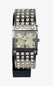Cuff Watch with Rhinestones and Mother of Pearl Face Cookie Lee - New Battery - Picture 1 of 4