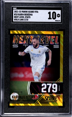 2021-22 Panini Score Fifa #18 Karim Benzema Next Level Stats Gold Lava SGC 10 - Image 1 of 2