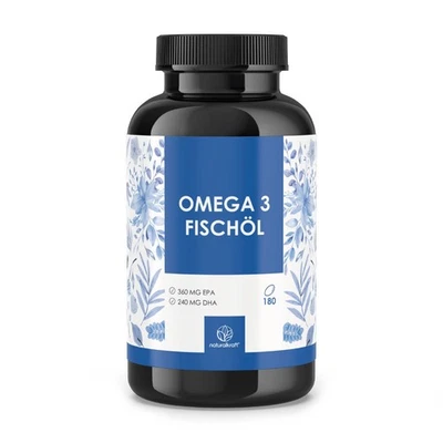 Omega 3 Fischöl – 2000 mg, 600 mg Omega-3, EPA & DHA – 180 Kapseln NATURALKRAFT®